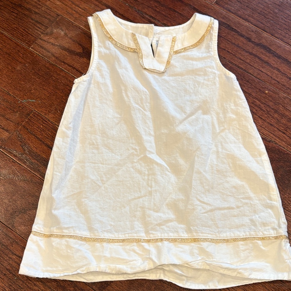 Janie and jack Sleeveless White Dress with Gold Trim